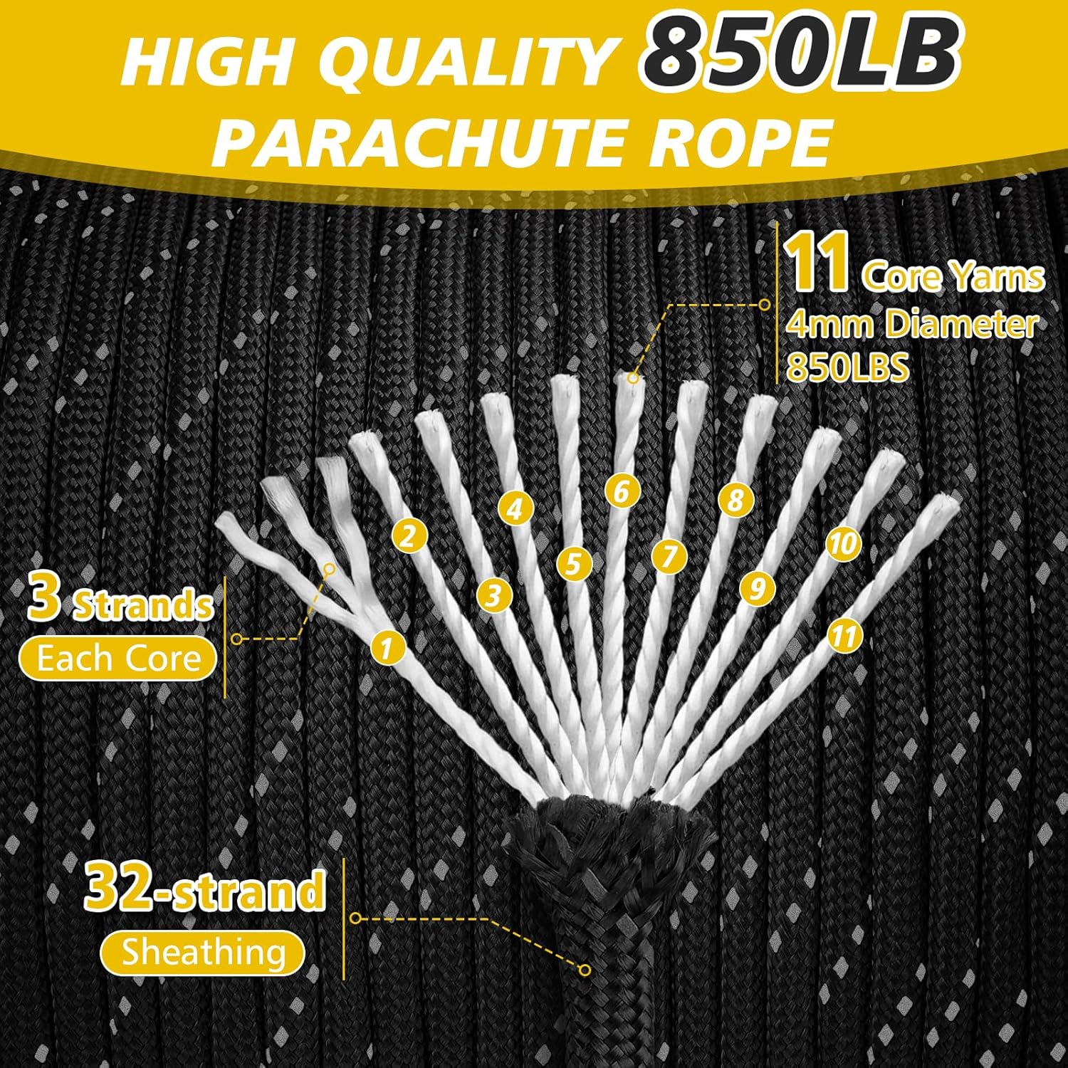 850lb Reflective Paracord Rope - مراجعة Para Cord 1000Ft وسعره