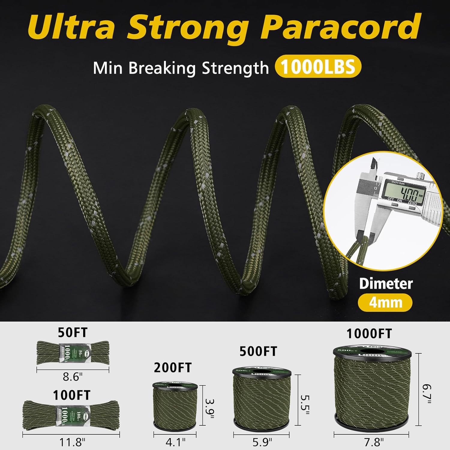 1000lb Reflective Paracord 4mm - مراجعة Para Cord 1000Ft وسعره