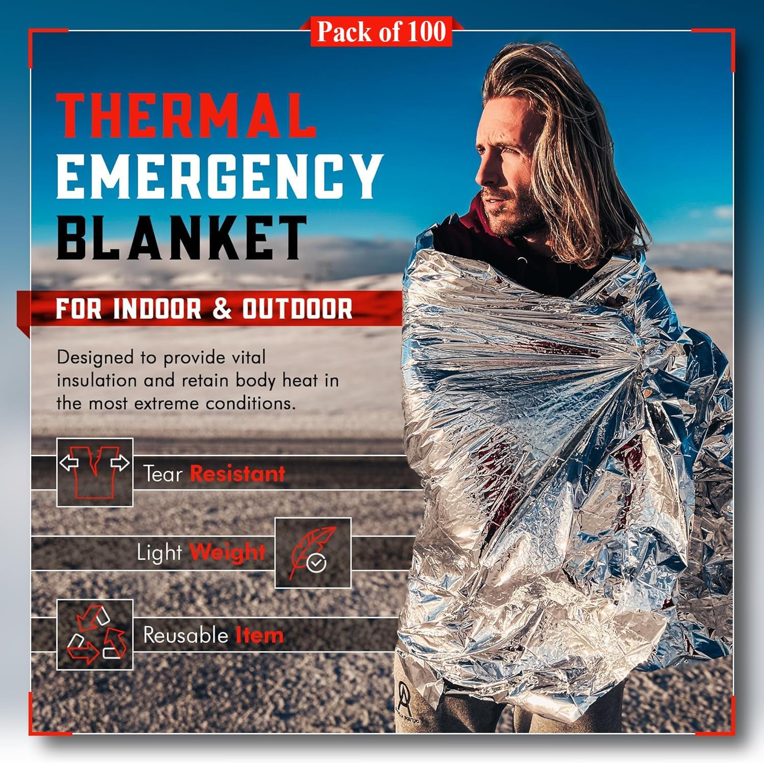 100-Pack Reflective Thermal Bl - مراجعة Survival Blanket Reflective وسعره