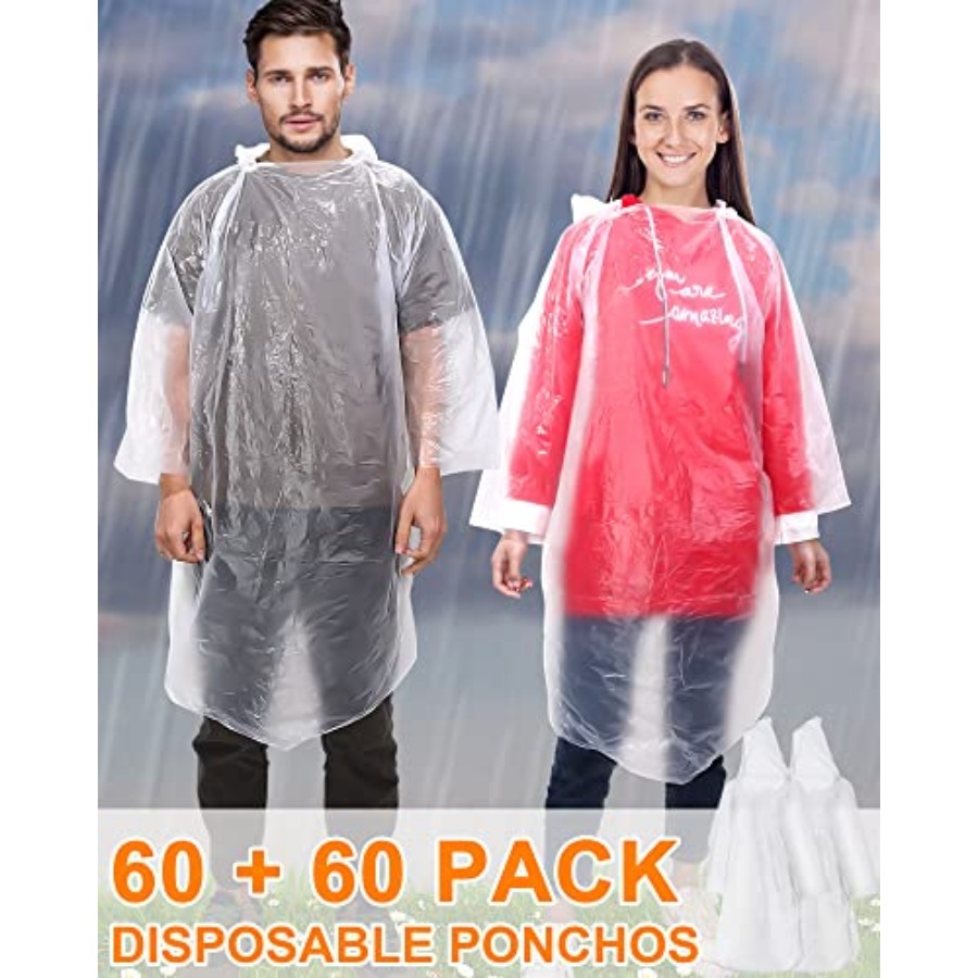 120 Pack Disposable Rain Ponch - مراجعة Emergency Poncho Rain وسعره
