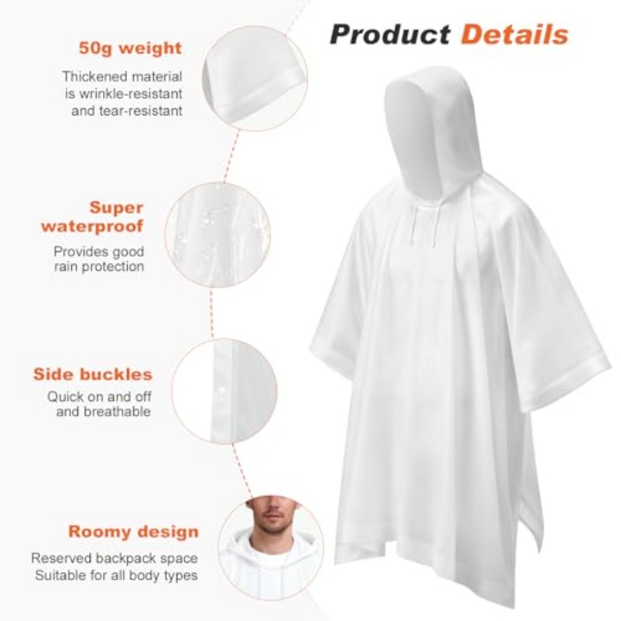 8 Pack Hooded Rain Ponchos for - مراجعة Emergency Poncho Rain وسعره